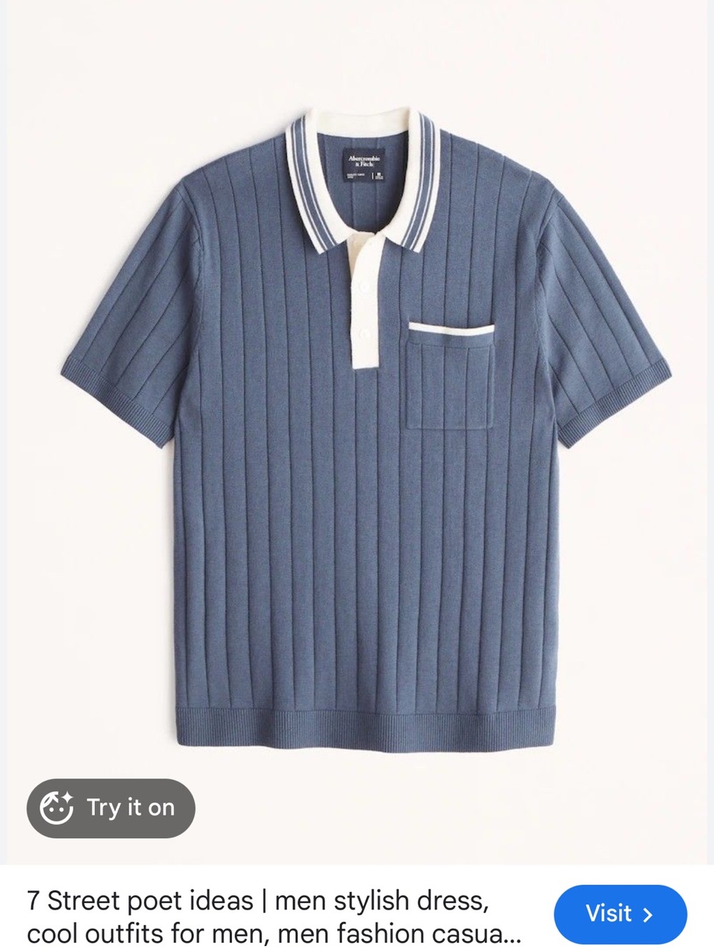 Abercrombie & Fitch Slate Blue Short-Sleeve Polo with White Trim
